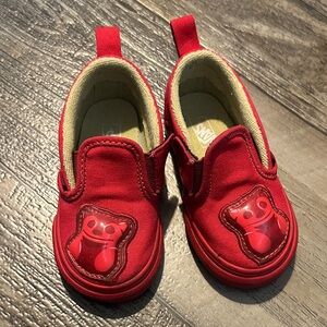 Vans Red Kids Slip-On Sneakers with Bear Design